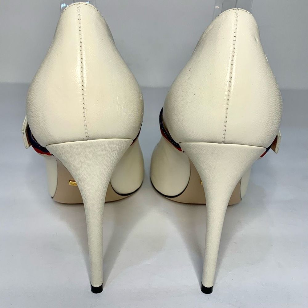 Gucci Malaga Kid/NS Gross Grain Sylvie Pumps Size 37, US 7 Mystic White - Picture 7 of 9
